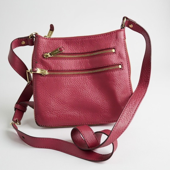 Cole Haan Crossbody Bag Leather Purple Small Triple Zipper Pocket Purse - Picture 1 of 12